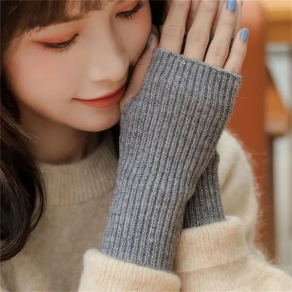Short Fingerless Gloves Women's Mitten Winter Warmer Knitted Arm Sleeve Fine Casual Soft Girl's Goth Clothes Punk Gothic Gloves - Image 3