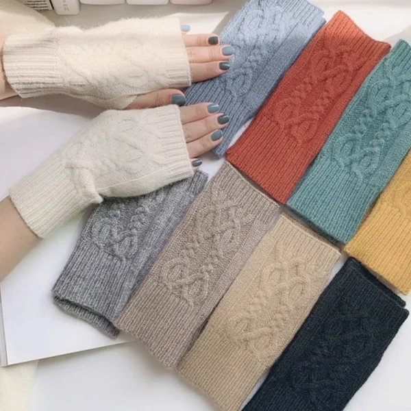 Half Finger Gloves for Women Winter Soft Warm Wool Knitting Arm Gloves Soft Warm Half Finger Handschoenen Unisex Mitten Guantes - Image 4
