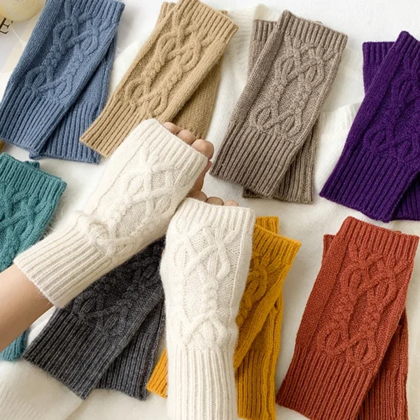 Half Finger Gloves for Women Winter Soft Warm Wool Knitting Arm Gloves Soft Warm Half Finger Handschoenen Unisex Mitten Guantes - Image 2