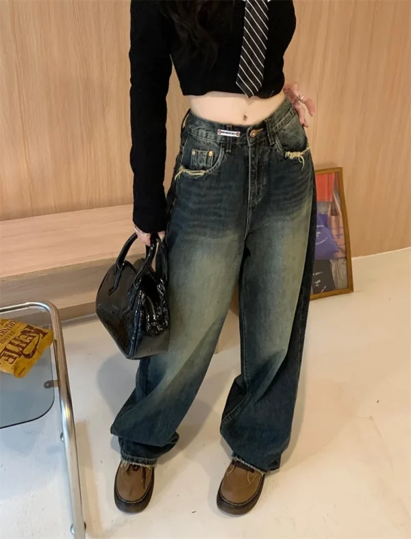 Women's Harajuku Style Loose Wide Leg Jeans Autumn Winter Street Fashion Retro Straight Loose Denim Trousers ﻿ - Image 2