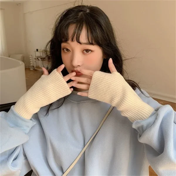 Short Fingerless Gloves Women's Mitten Winter Warmer Knitted Arm Sleeve Fine Casual Soft Girl's Goth Clothes Punk Gothic Gloves - Image 2