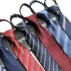 6CM Men's Business Formal Zipper Tie Groom Wedding Blue Stripe Korean Style Black Lazy Tie Wholesale Gifts