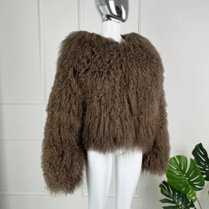Genuine Sheep Fur Coat Womens Mongolian Coats Large Lapel Short Real Lamb Fur Jacket Winter Outerwear