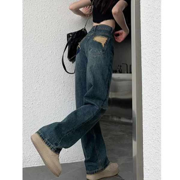 Wide Leg Jeans For Women High Waisted Contrasting Straight Leg Pant Autumn lady Loose Pants Streetwear - Image 4