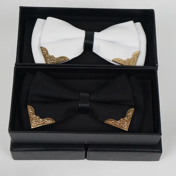 Men's Solid Black White Bow Ties Formal Dress Wedding Bowties For Men Women Leisure Metal Bling Butterfly Bowknot Banquet Cravat - Image 2