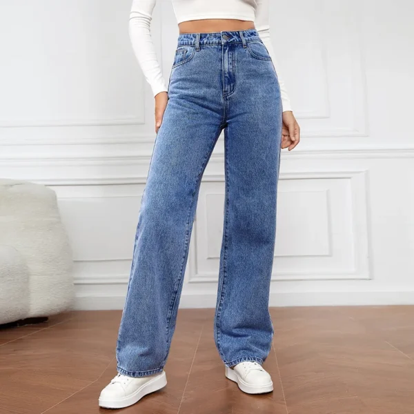 Europe and America New Fashion Washed High-waisted Jeans, Women's Spring and Summer New Straight Pants, Casual Wide-leg Pants - Image 4