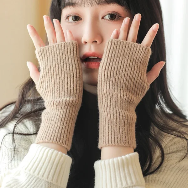 Short Fingerless Gloves Women's Mitten Winter Warmer Knitted Arm Sleeve Fine Casual Soft Girl's Goth Clothes Punk Gothic Gloves - Image 5
