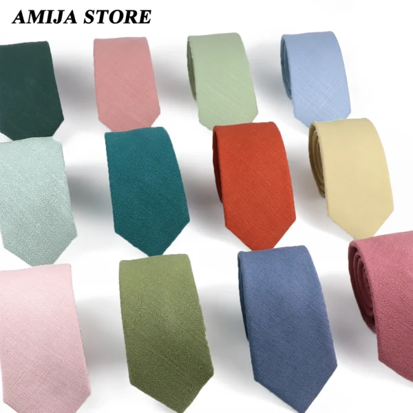 Solid Color 7cm Width Tie 100% Cotton Pure Colorful Slim Neckties For Wedding Elegant Ties Skinny Groom Accessories For Men