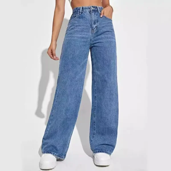 Women's new dark blue wide leg straight jeans slimming all-match