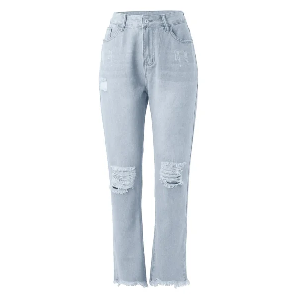 Women Fashion Straight Jeans Casual High Waisted Straight Trousers Ripped Slim Pants For Women Commuter 2024 Fashion Trend - Image 2