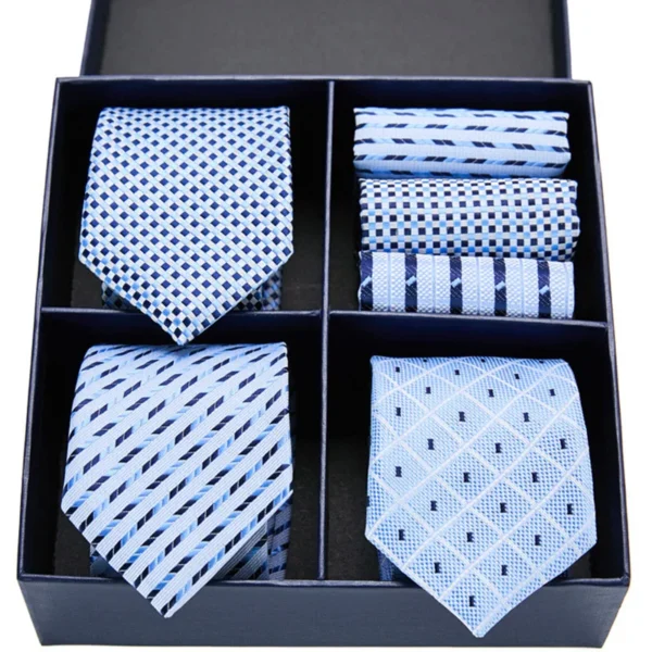 2024 New Men's Gift Box Ties Fashion Burgundy Cashew Printing Bussiness Stripe Neckties Pocket Squre 3 Sets Of Combination Set - Image 2