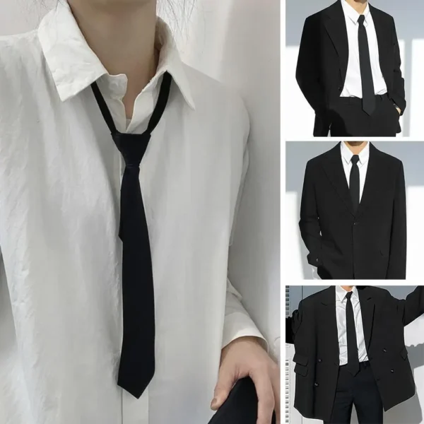 Unisex Black Simple Clip on Tie Security Tie Uniform Shirt Suit Neckties Steward Matte Funeral Lazy Neck Ties Men Women Students