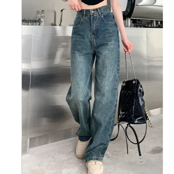 Wide Leg Jeans For Women High Waisted Contrasting Straight Leg Pant Autumn lady Loose Pants Streetwear - Image 3