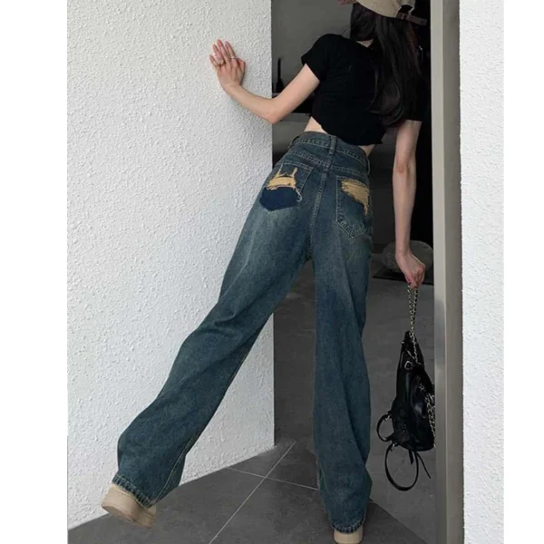 Wide Leg Jeans For Women High Waisted Contrasting Straight Leg Pant Autumn lady Loose Pants Streetwear - Image 5