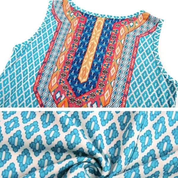 Summer Women's Sleeveless Plus Size 5XL Women's Long Skirt Boho Round Geometric Print Fashionable and Comfortable Tank Top Dress - Image 5
