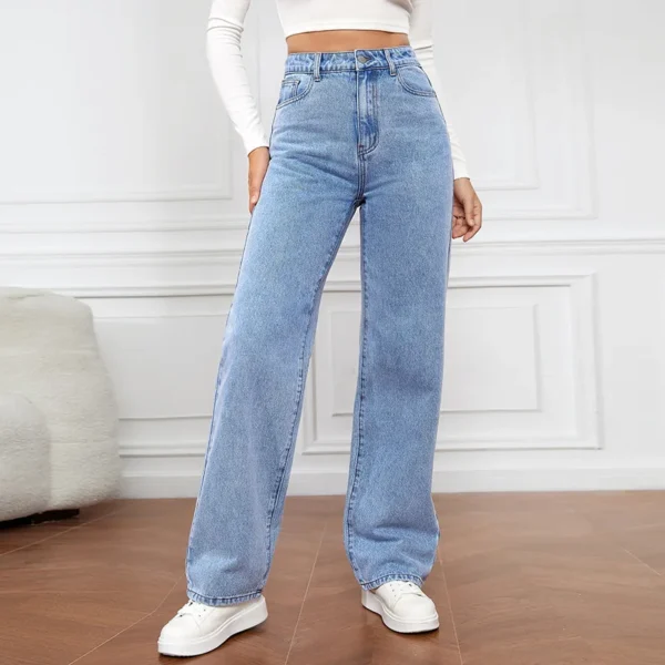 Europe and America New Fashion Washed High-waisted Jeans, Women's Spring and Summer New Straight Pants, Casual Wide-leg Pants - Image 2