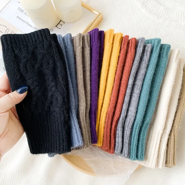 Half Finger Gloves for Women Winter Soft Warm Wool Knitting Arm Gloves Soft Warm Half Finger Handschoenen Unisex Mitten Guantes - Image 6
