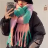 2025 Winter Thick Warm Scarf Women Cashmere Shawl and Wraps Pashmina Neckerchief Bufanda Female Rainbow Hairy Tessel Echarpe New - Image 3