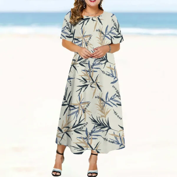 2024 Chinese Design Women's Dresses Bamboo Print Elegant And Beautiful Midi Dresses Plus Size Female Short Sleeve Dress Summer