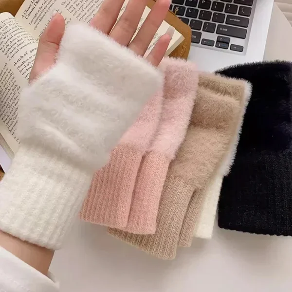 Fingerless Gloves for Girl Mittens Women's Winter Winterize Wrist Warmers Black White Thermal Fingers Biker Knitted Cycling Long