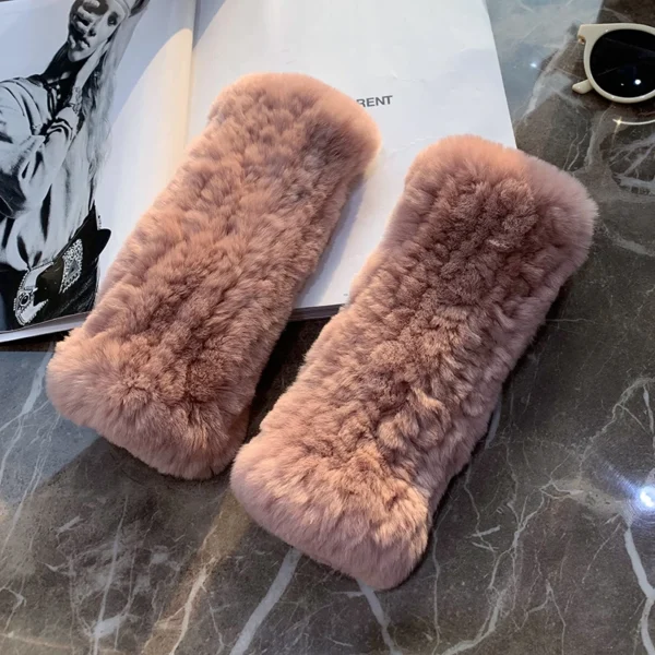 Hot Sale Winter Real Fur Golve Women Outdoor Warm 100% Real Rex Rabbit Fur Gloves Knit Thick Natural Soft Rex Rabbit Fur Mittens - Image 2
