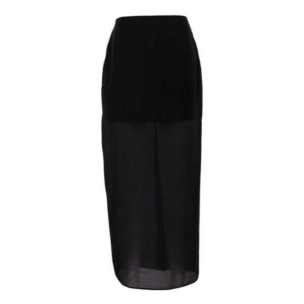 Black Mesh See-through High Waist Slit Sheath Skirt - Image 4