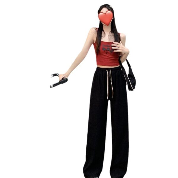 Corduroy Double Drawstring Wide Leg Pants High Waist Casual Straight Pants - Image 8