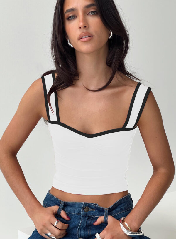 Contrast Color Sling Pleated Hot Girl Small Tank Top - Image 4