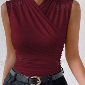 Women's Fashion Summer Solid Color Crisscross Pleated Sleeveless Tank Top
