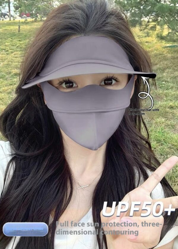 Summer Sun Mask Full Face With Hat Integrated Ice Silk Mask - Image 3