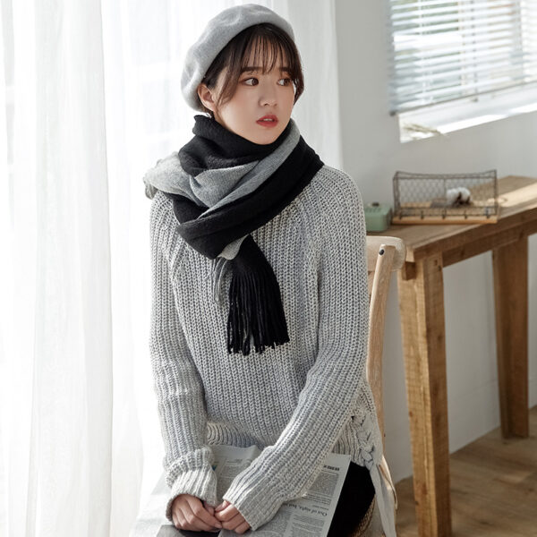 Men's And Women's Korean-style Cashmere Color Matching Scarf Solid Color Shawl - Image 3