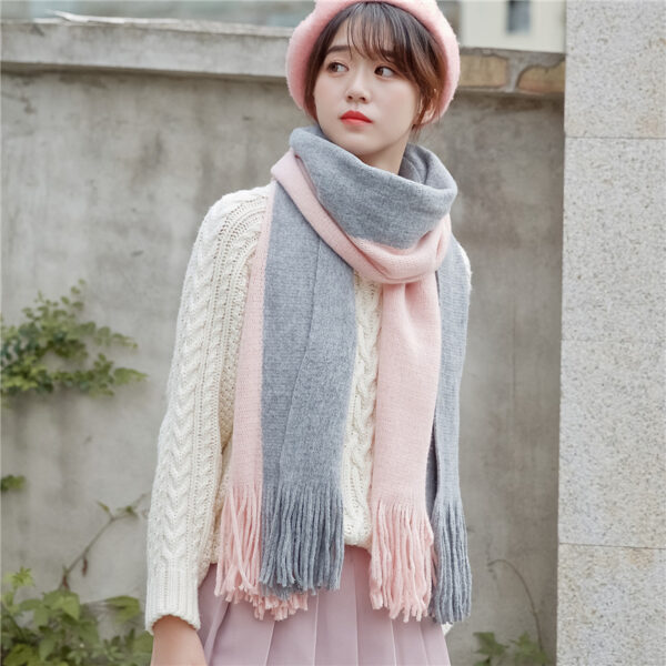 Men's And Women's Korean-style Cashmere Color Matching Scarf Solid Color Shawl - Image 4