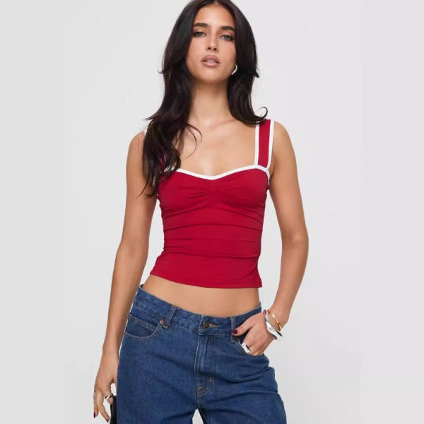 Contrast Color Sling Pleated Hot Girl Small Tank Top - Image 3