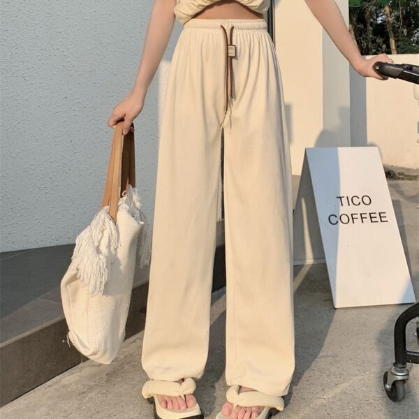 Corduroy Double Drawstring Wide Leg Pants High Waist Casual Straight Pants - Image 9