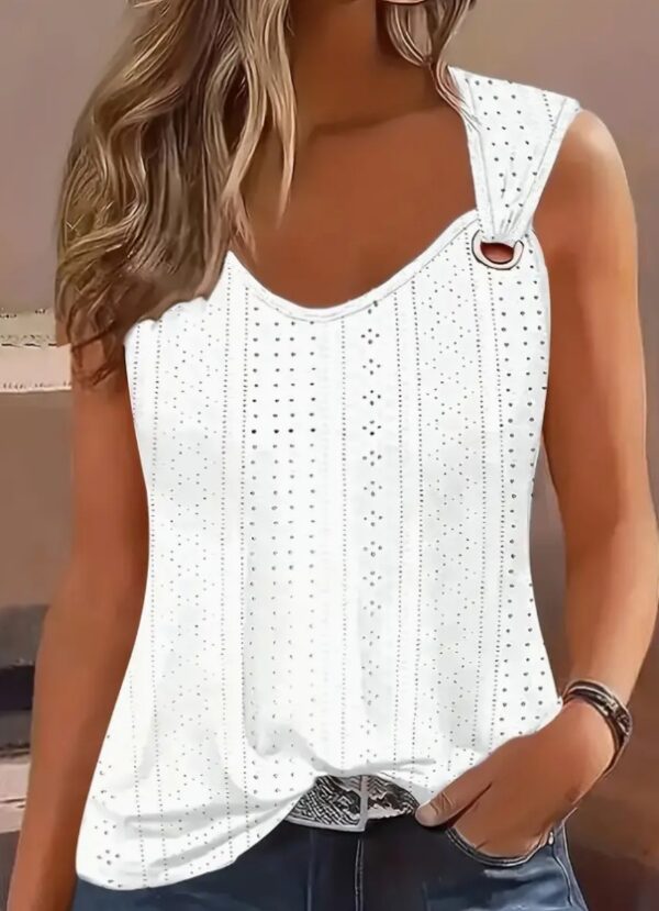 Eyelet Solid Tank Top, Casual Sleeveless Tank Top For Summer, Women's Clothing - Image 2
