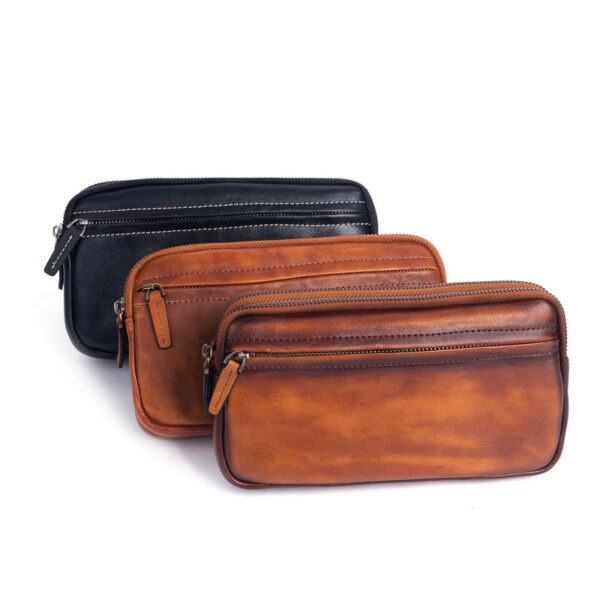 Vertical Model In Square Shape First Layer Cowhide Casual Clutch Men - Image 3