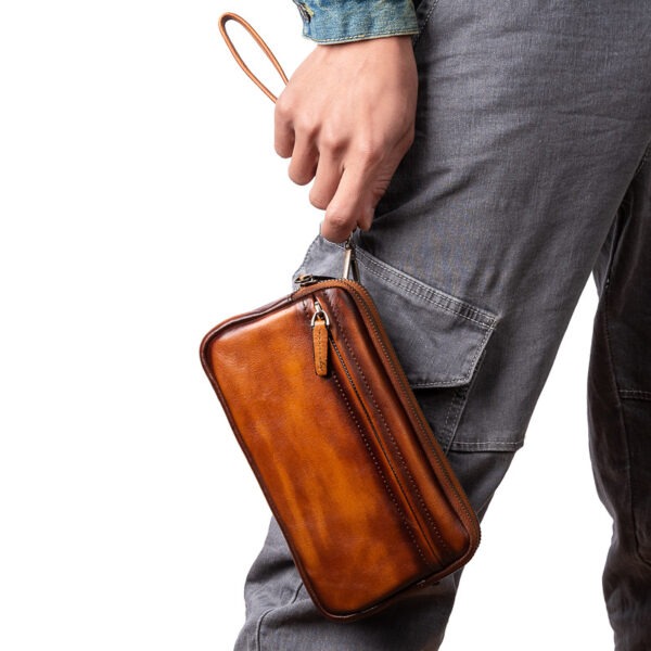 Vertical Model In Square Shape First Layer Cowhide Casual Clutch Men - Image 2