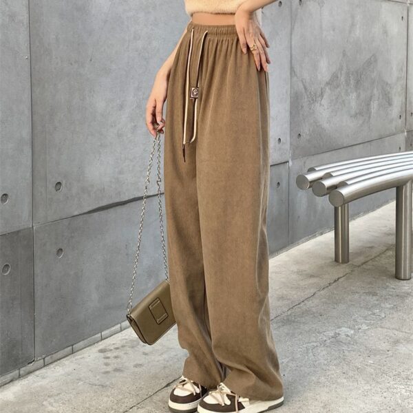 Corduroy Double Drawstring Wide Leg Pants High Waist Casual Straight Pants - Image 5