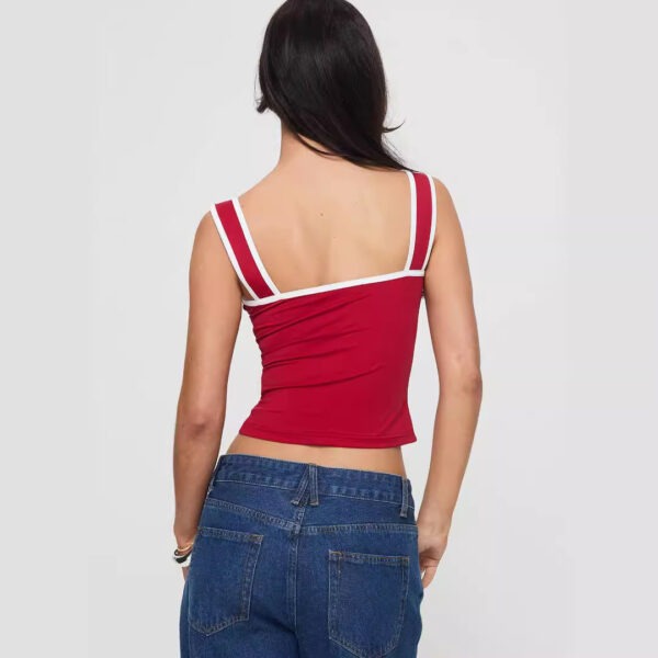 Contrast Color Sling Pleated Hot Girl Small Tank Top - Image 5