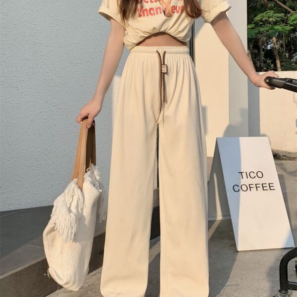 Corduroy Double Drawstring Wide Leg Pants High Waist Casual Straight Pants - Image 6
