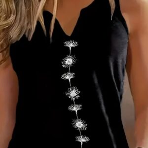 Floral Print Tank Top, Casual Notch Neck Summer Sleeveless Top, Women's Clothing