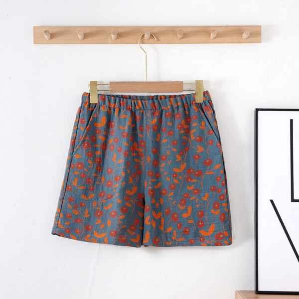 New Summer Retro Jacquard Shorts Thin Cotton Double Side Pocket Home Pants - Image 6