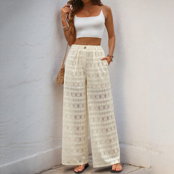 European And American Pants Women's High Waist Loose Lace Wide Leg Pants - Image 5