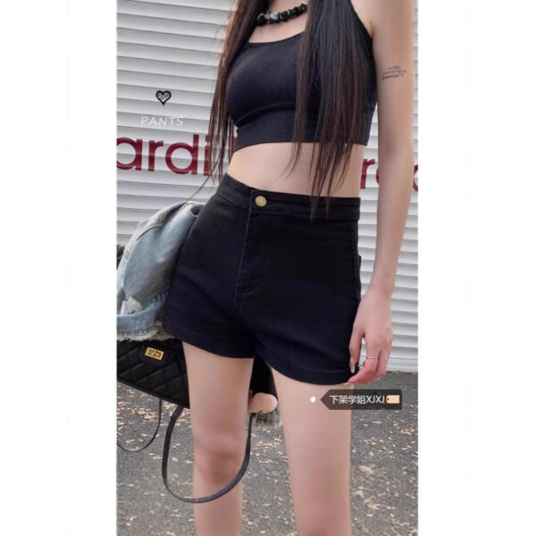 Black Denim Shorts High Waist Slimming Hot Pants - Image 2