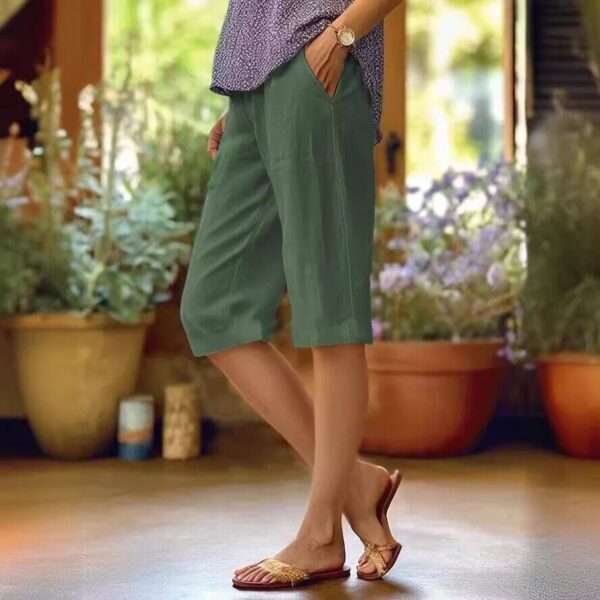 Women's Cotton And Linen Loose Elastic Waist With Pocket Straight-leg Pants - Image 8