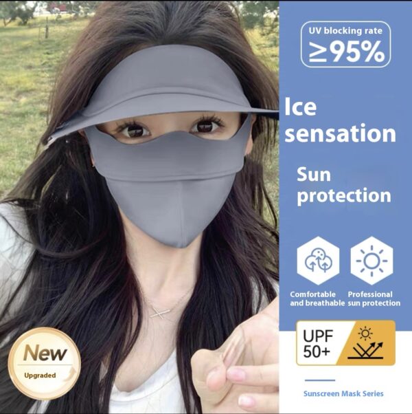 Summer Sun Mask Full Face With Hat Integrated Ice Silk Mask - Image 6