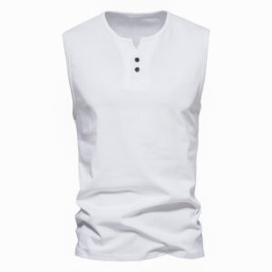 Summer Wide-shoulder Vest Men's Henry Collar Sleeveless T-shirt Bottoming Shirt Hurdle Tank Top Waistcoat