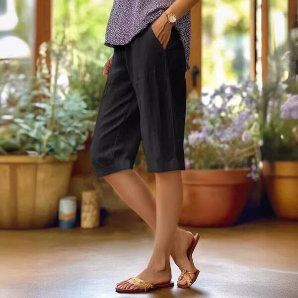 Women's Cotton And Linen Loose Elastic Waist With Pocket Straight-leg Pants - Image 4