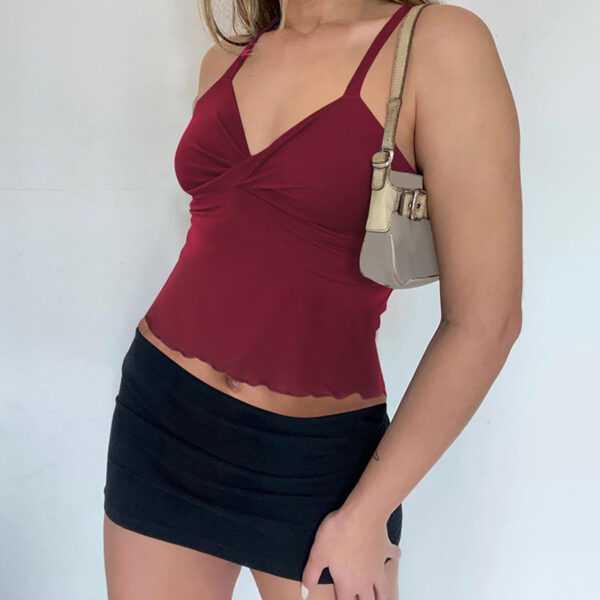 Women's Bow Camisole Backless Tank Waist Trimming Wave Edge Bandeau Sling Top - Image 7