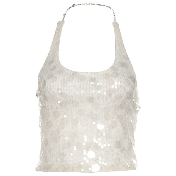 Solid Color Sleeveless Halter Sequins Cropped Tank Top Women - Image 6